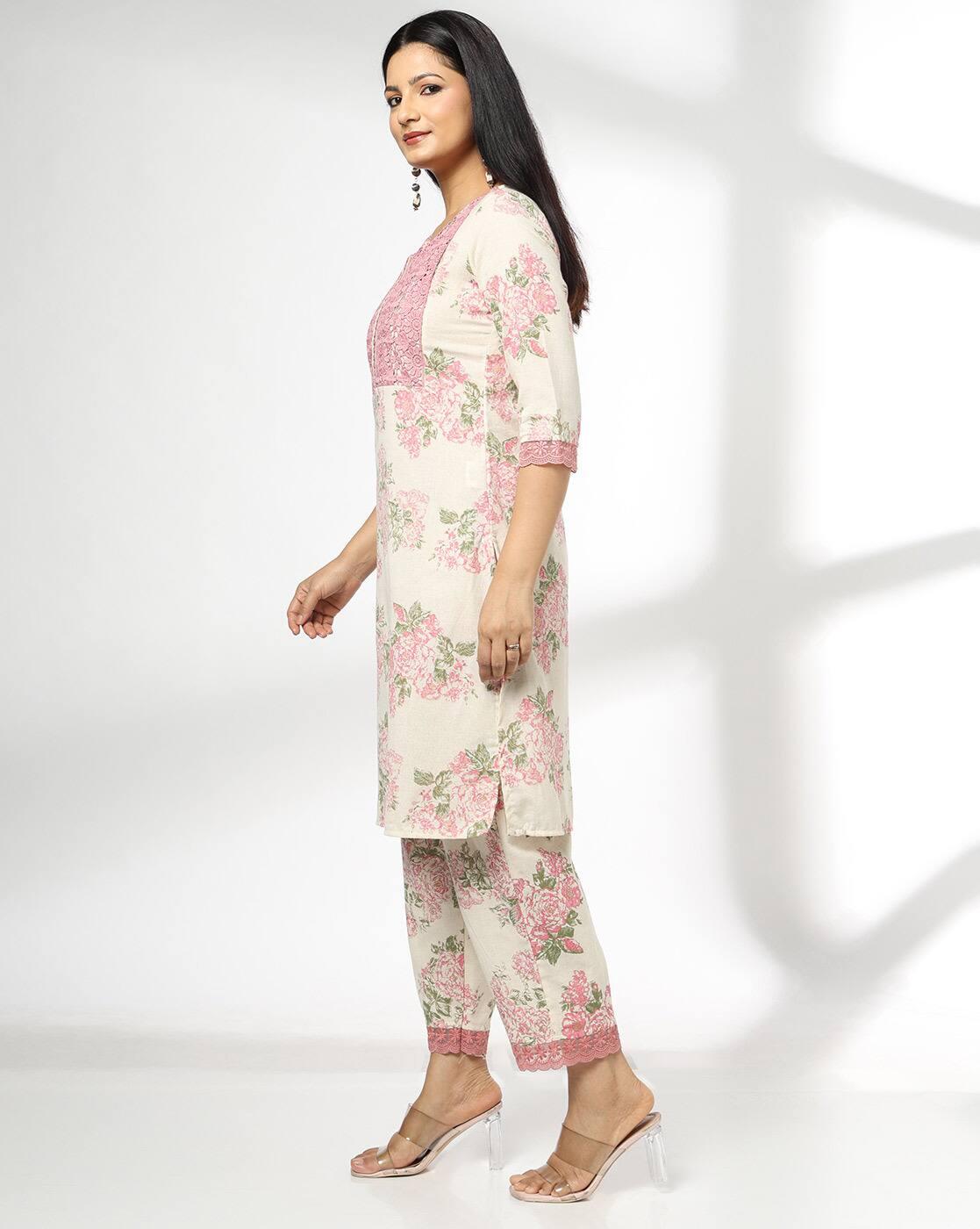 AVAASA SET | Women Floral Print Straight Kurta Set|1