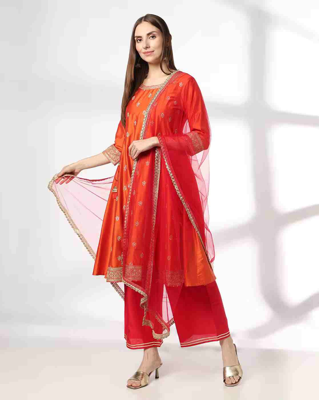 AVAASA SET | Women Embellished A-Line Kurta with Palazzos & Dupatta|0