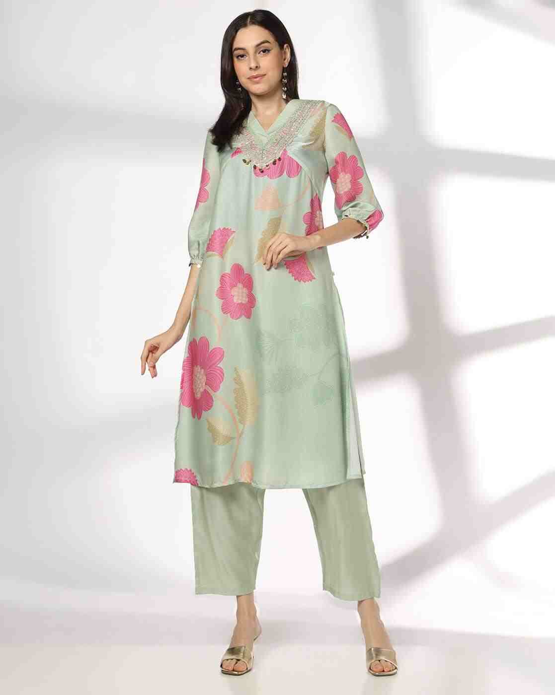 AVAASA SET | Women Floral Print Straight Kurta with Pants|0