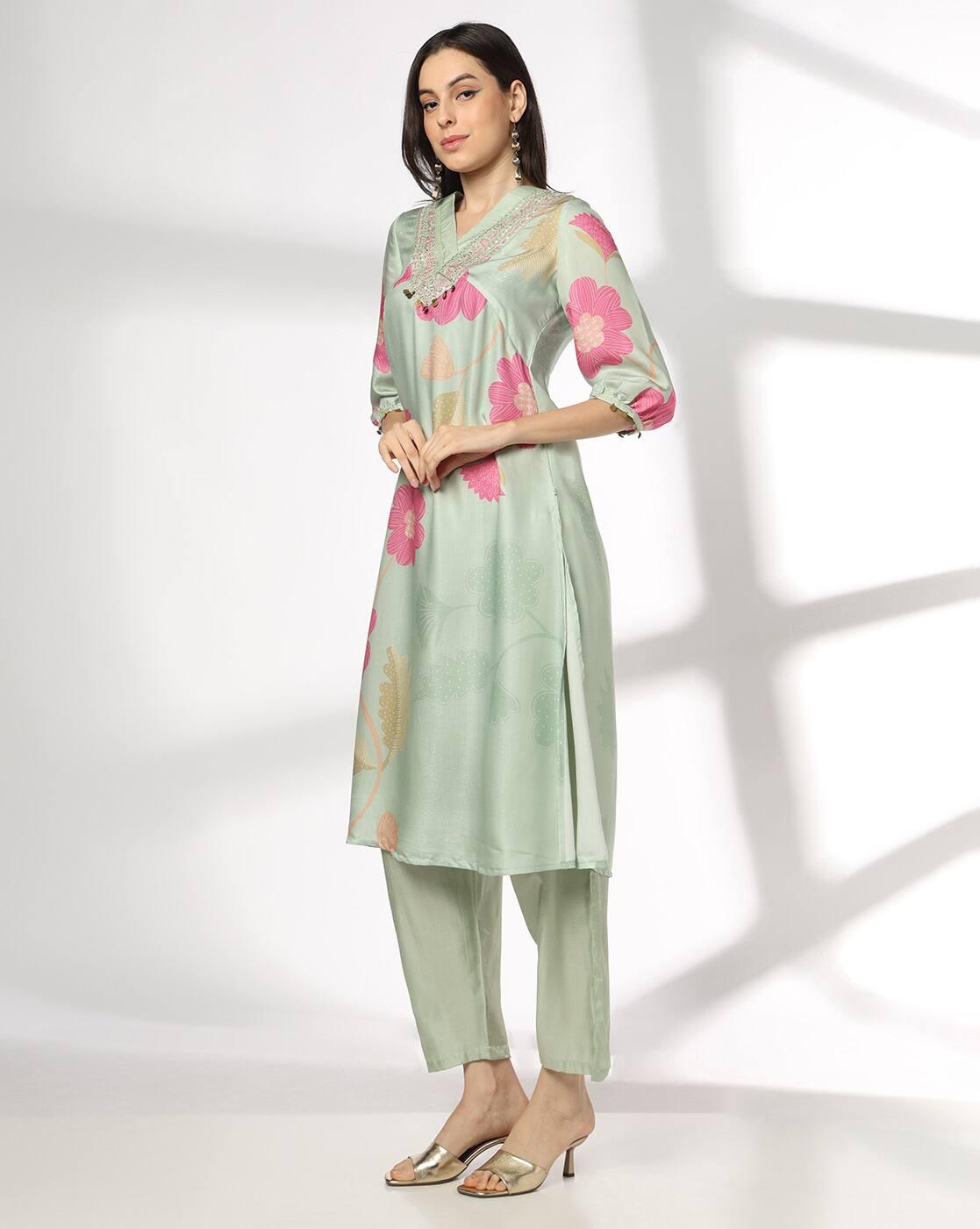 AVAASA SET | Women Floral Print Straight Kurta with Pants|1