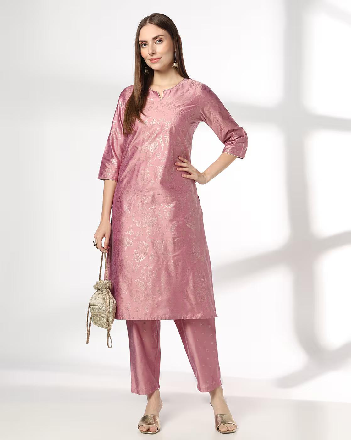AVAASA SET | Women Foil Print Straight Kurta & Palazzos Set|0
