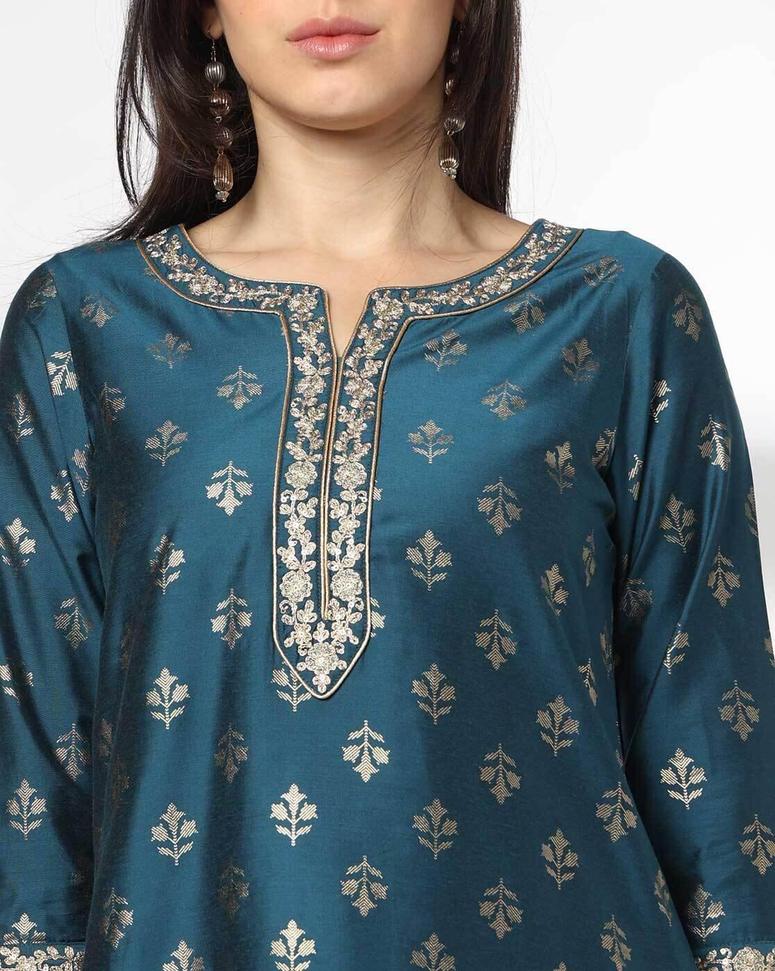 AVAASA SET | Women Foil Print A-Line Kurta & Palazzos Set|3