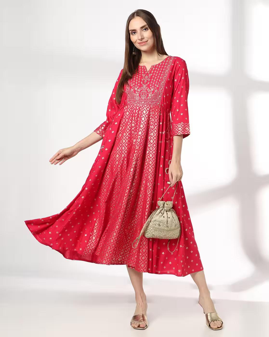 AVAASA SET | Women Fit & Flare Dress with Embroidered Yoke|0