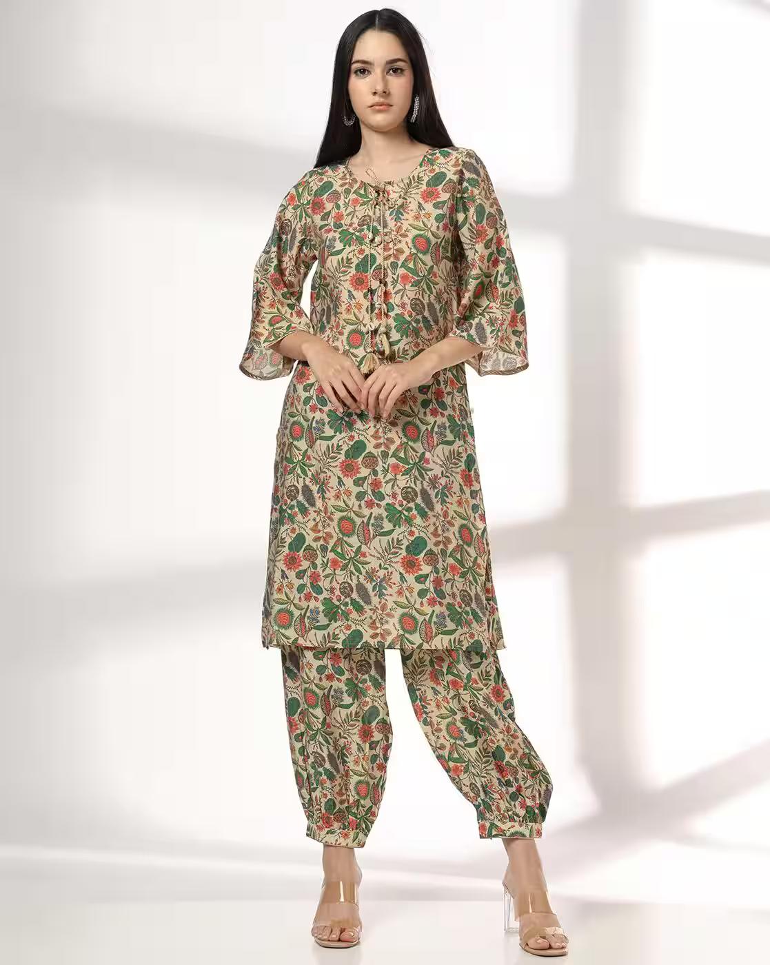 AVAASA SET | Women Floral Print Straight Kurta & Salwar Pants Set|0