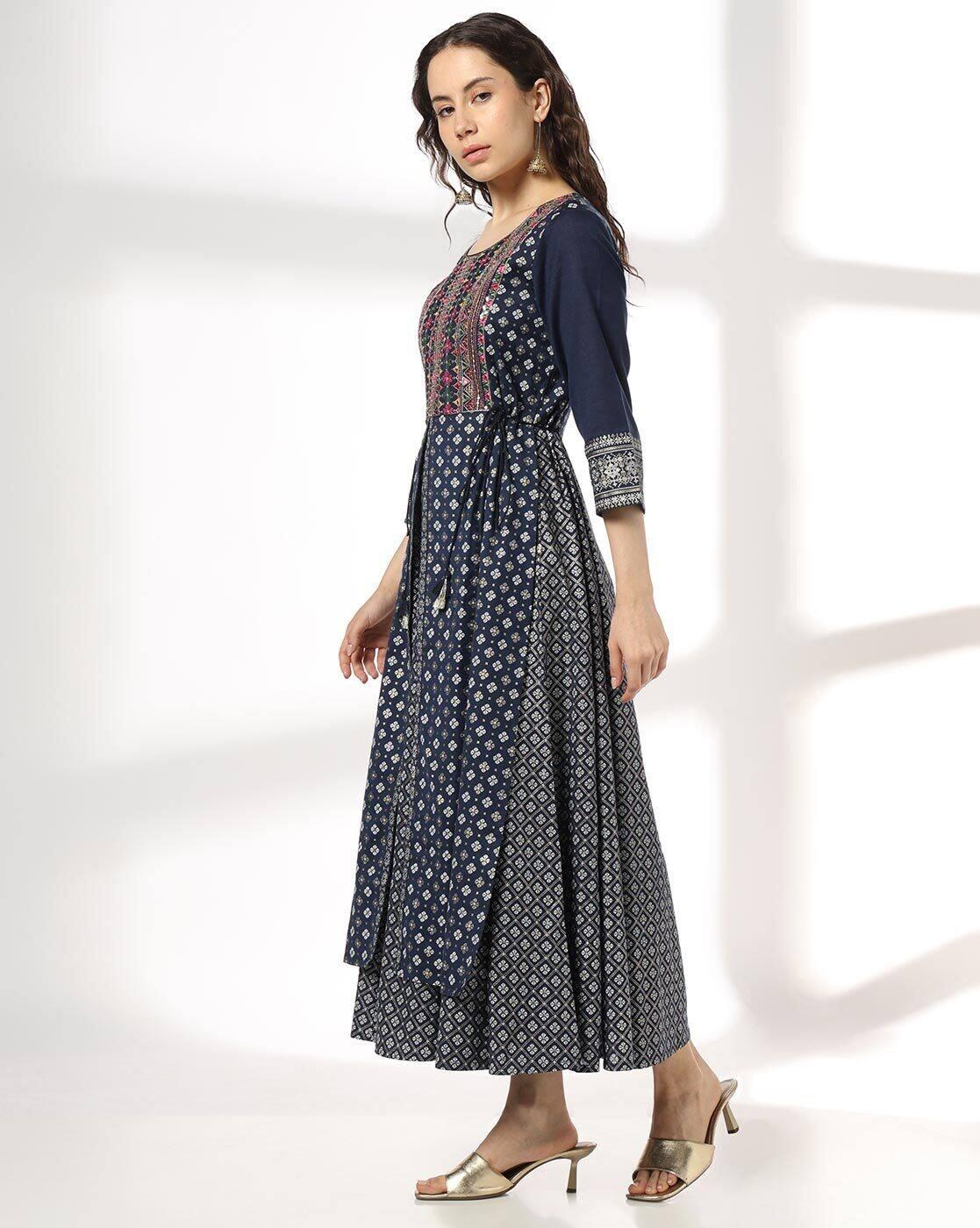 AVAASA SET | Women Fit & Flare Dress with Embroidered Yoke|1