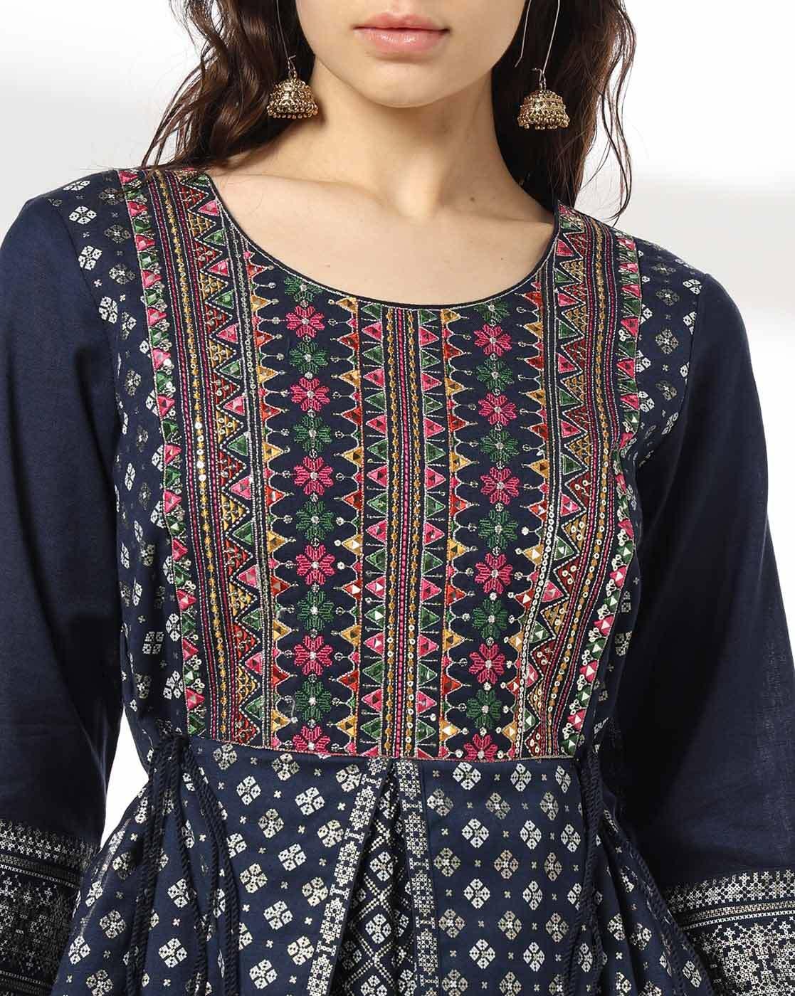 AVAASA SET | Women Fit & Flare Dress with Embroidered Yoke|3