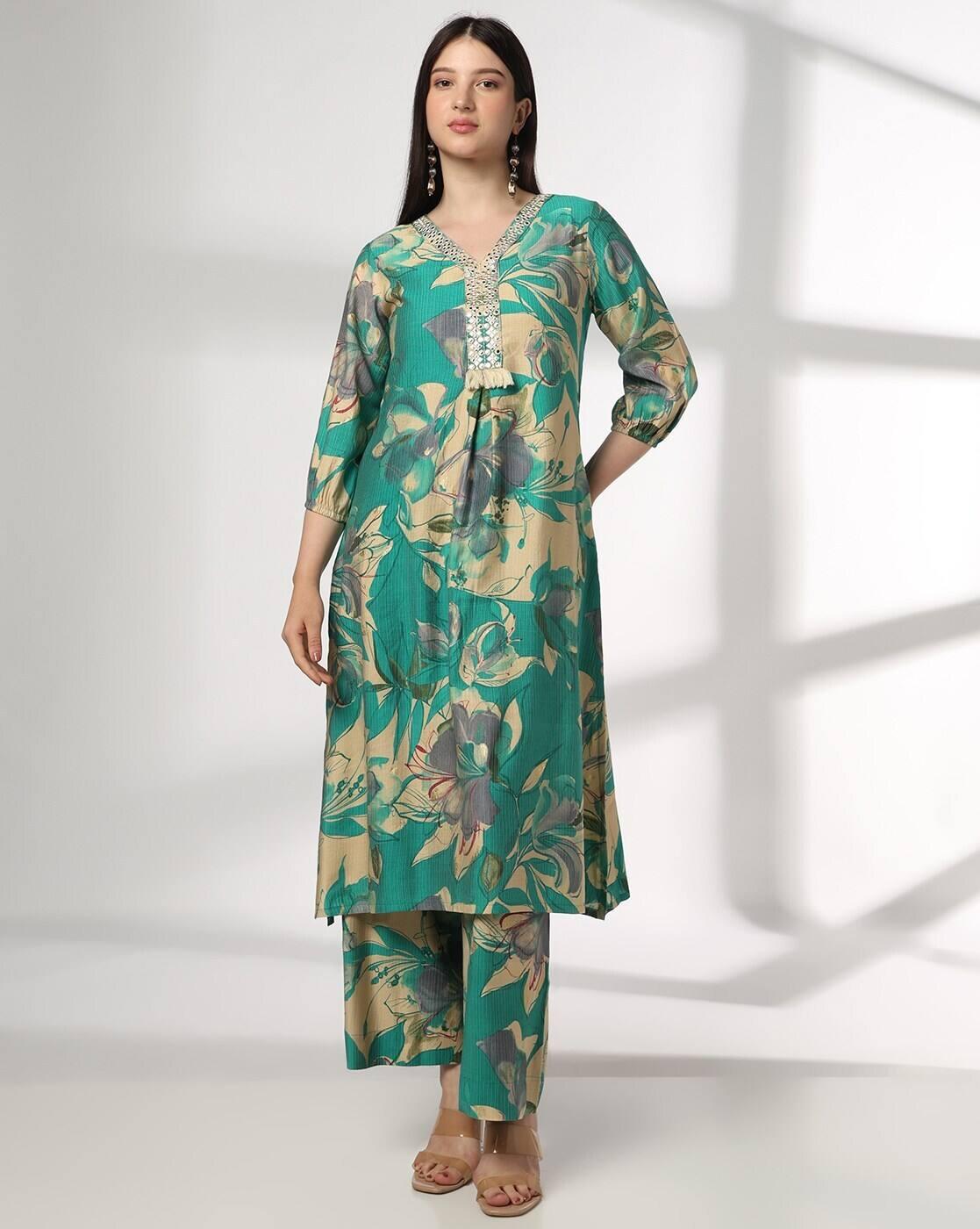 AVAASA SET | Women Floral Print Straight Kurta-Bottom Set|0