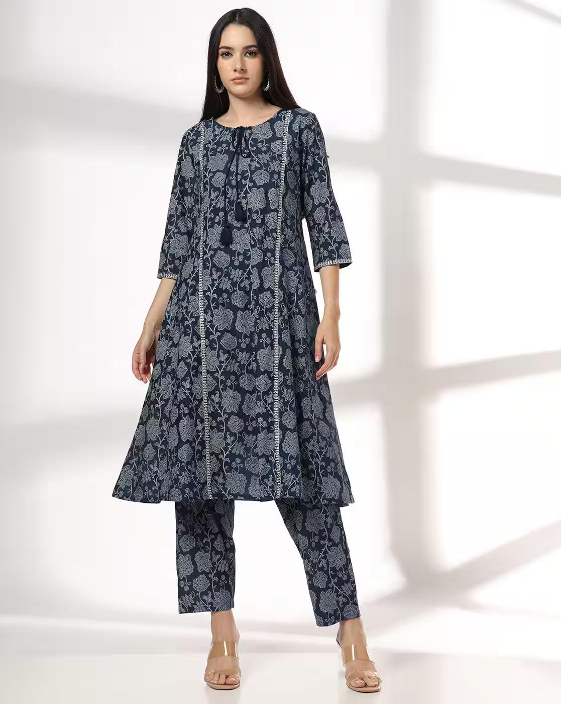 AVAASA SET | Women Floral Print A-Line Kurta & Pants Set|0