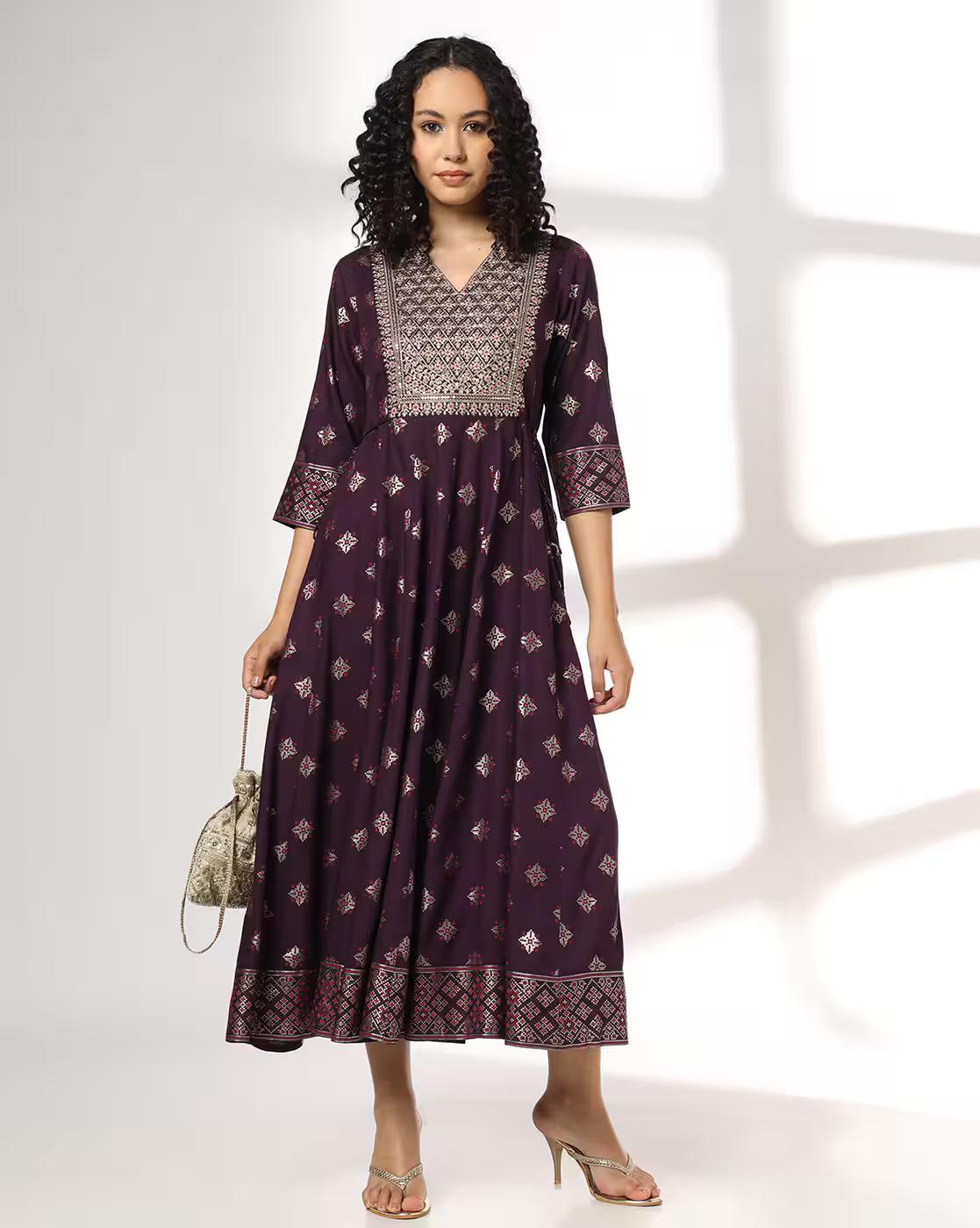 AVAASA SET | Women Fit & Flare Dress with Embroidered Yoke|0