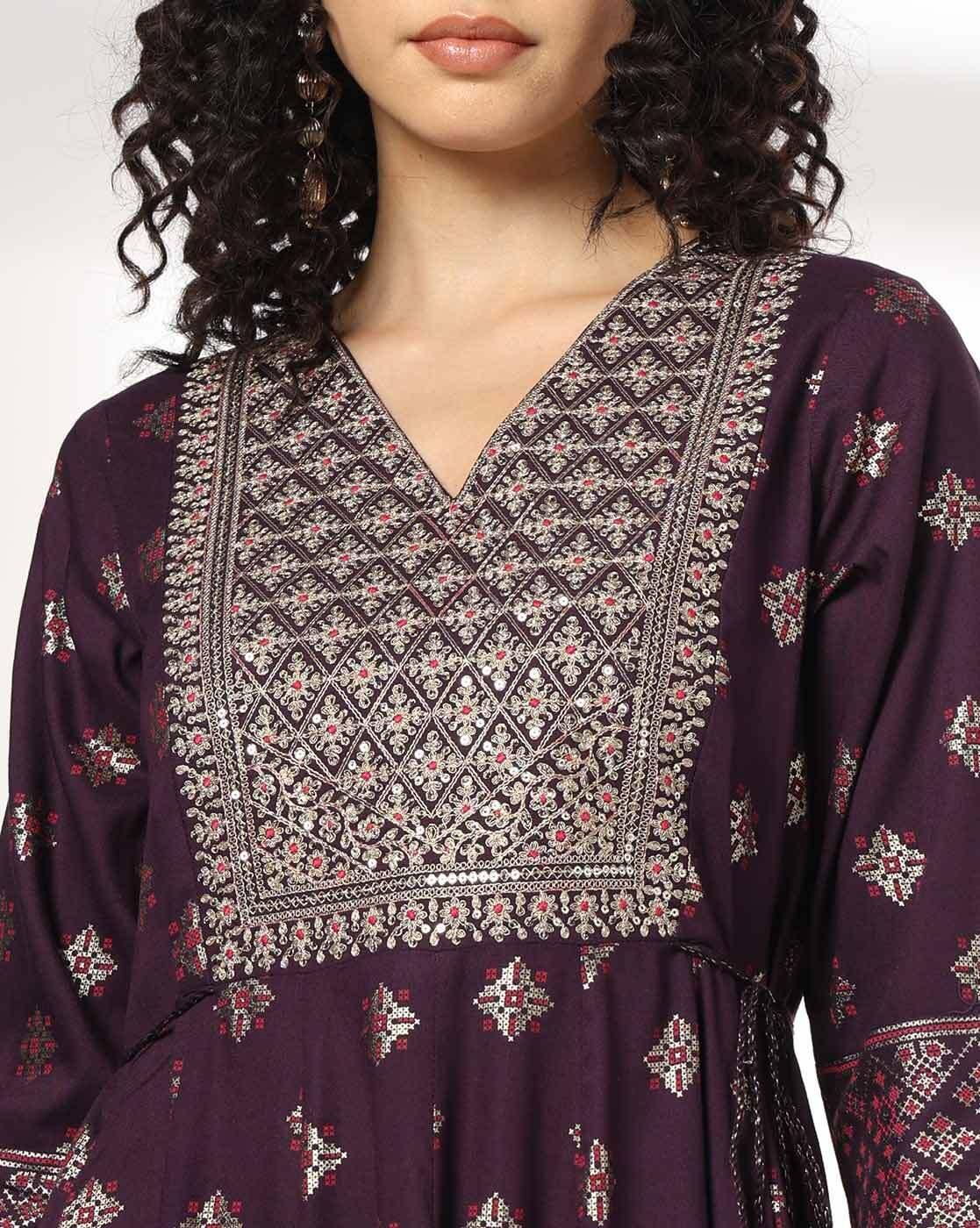 AVAASA SET | Women Fit & Flare Dress with Embroidered Yoke|4