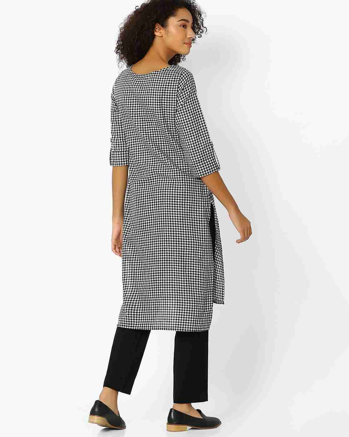 AVAASA WORKWEAR | Straight Checked Kurta|2