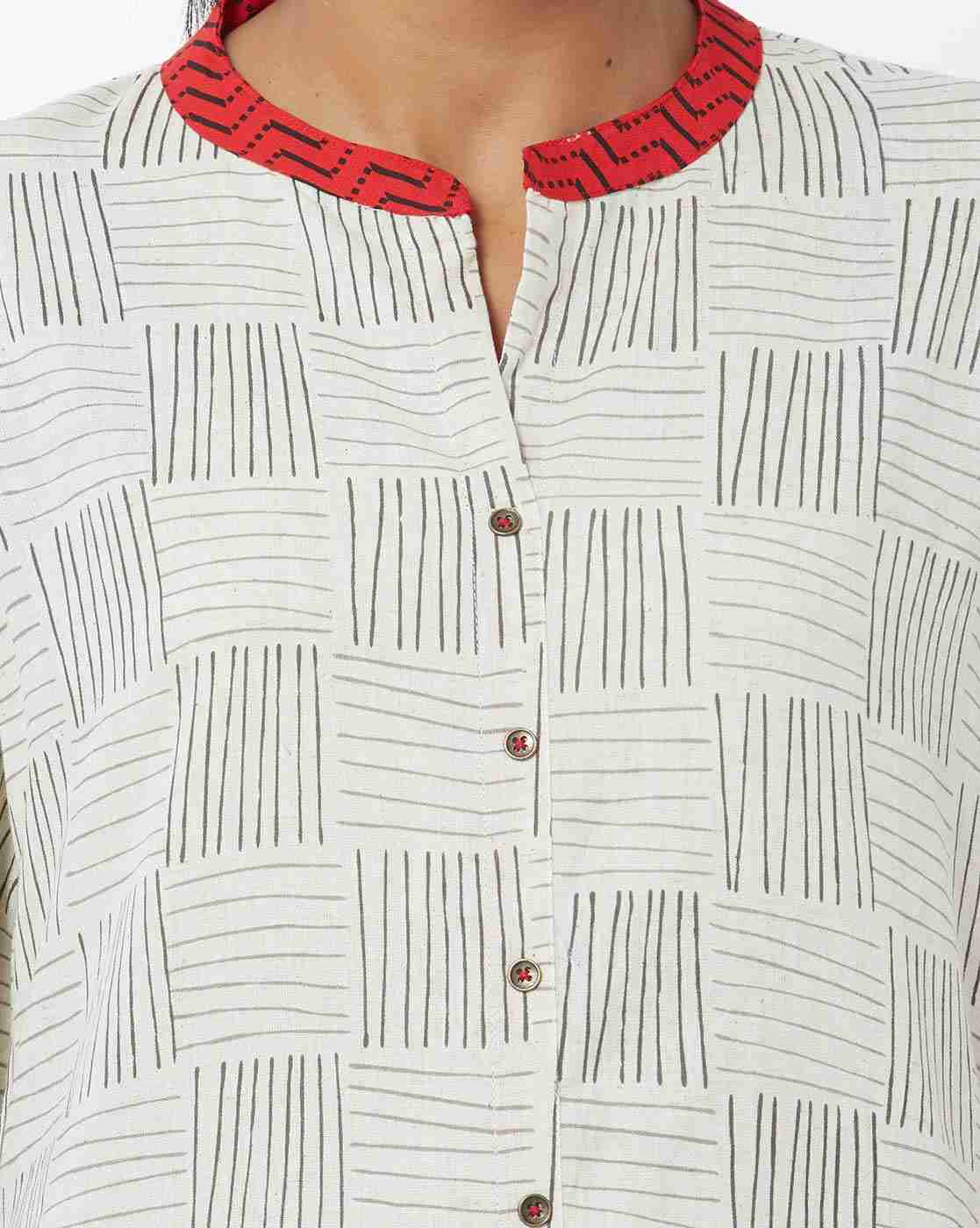 AVAASA WORKWEAR | Striped Straight Kurta with Notched Mandarin Collar|4