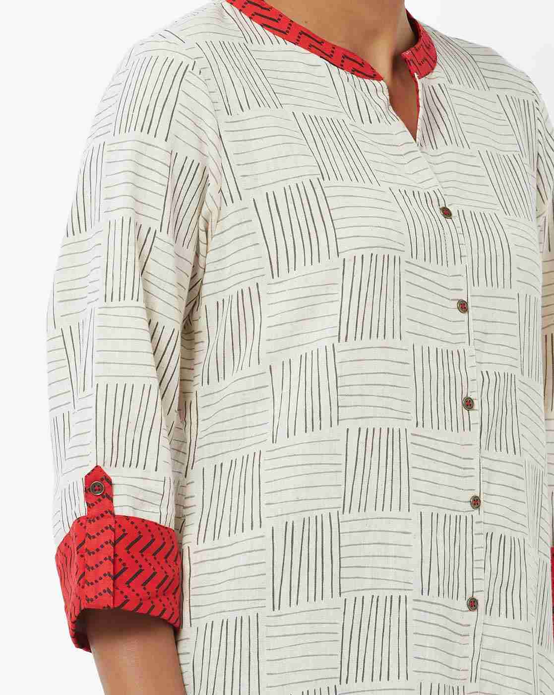 AVAASA WORKWEAR | Striped Straight Kurta with Notched Mandarin Collar|5