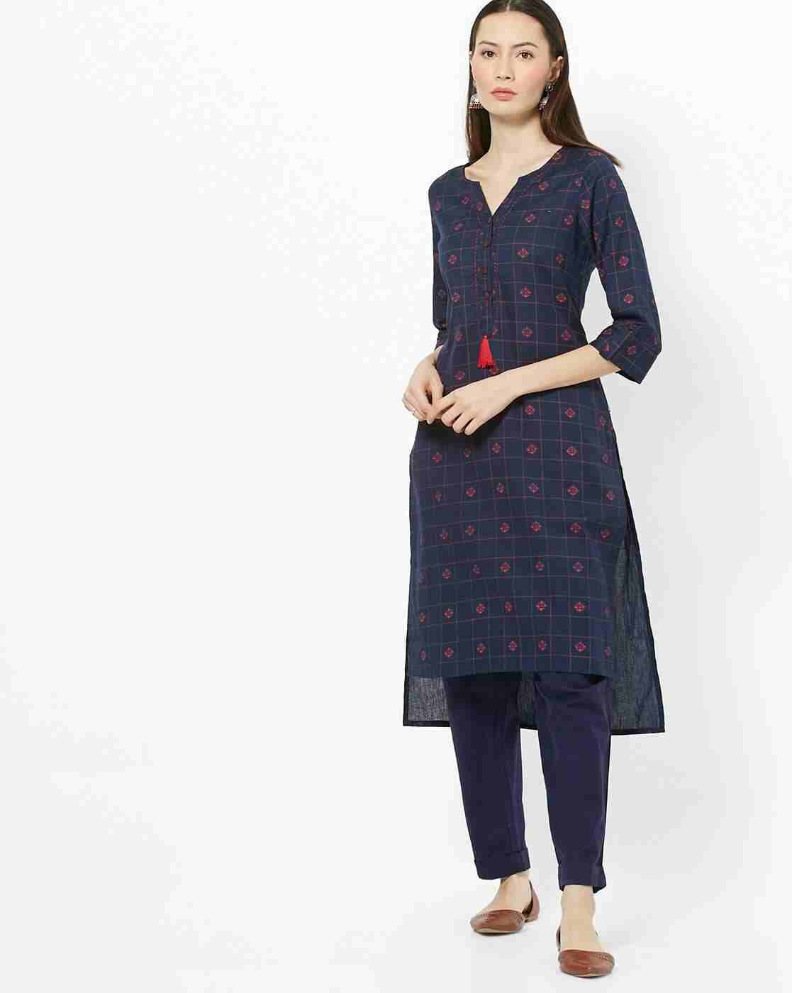 Geometric Print High-Low Straight Kurta