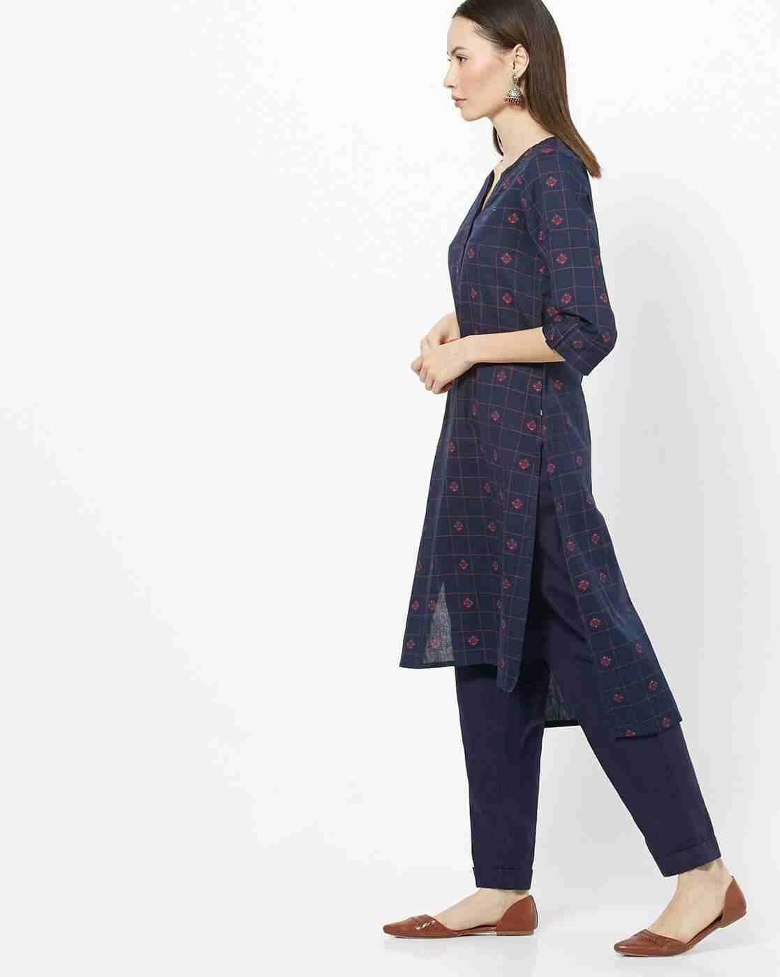 AVAASA WORKWEAR | Geometric Print High-Low Straight Kurta