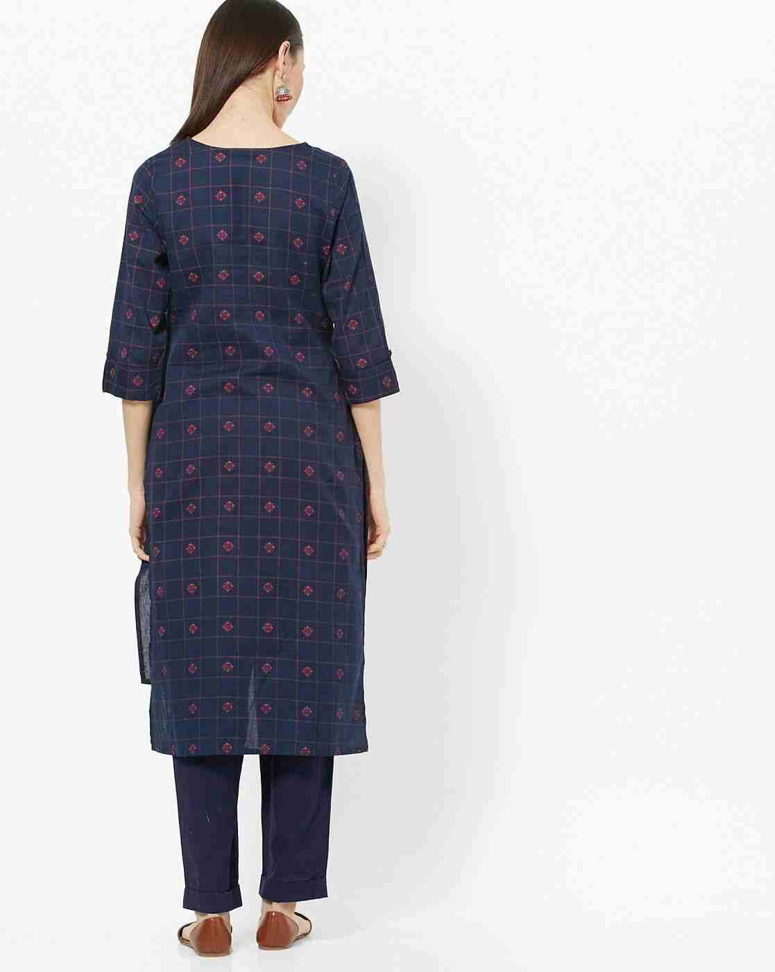 AVAASA WORKWEAR | Geometric Print High-Low Straight Kurta|2