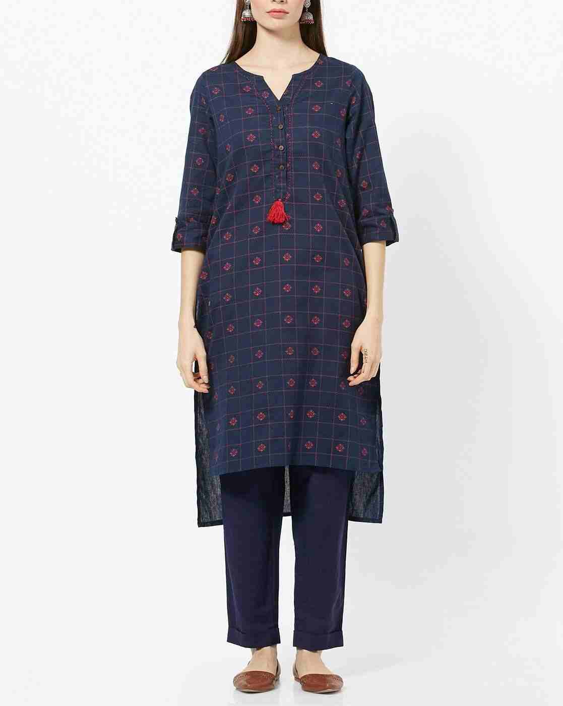 AVAASA WORKWEAR | Geometric Print High-Low Straight Kurta|3
