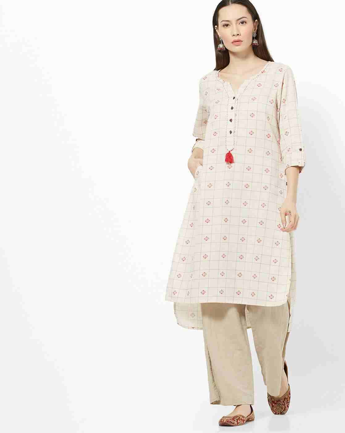 Geometric Print High-Low Straight Kurta