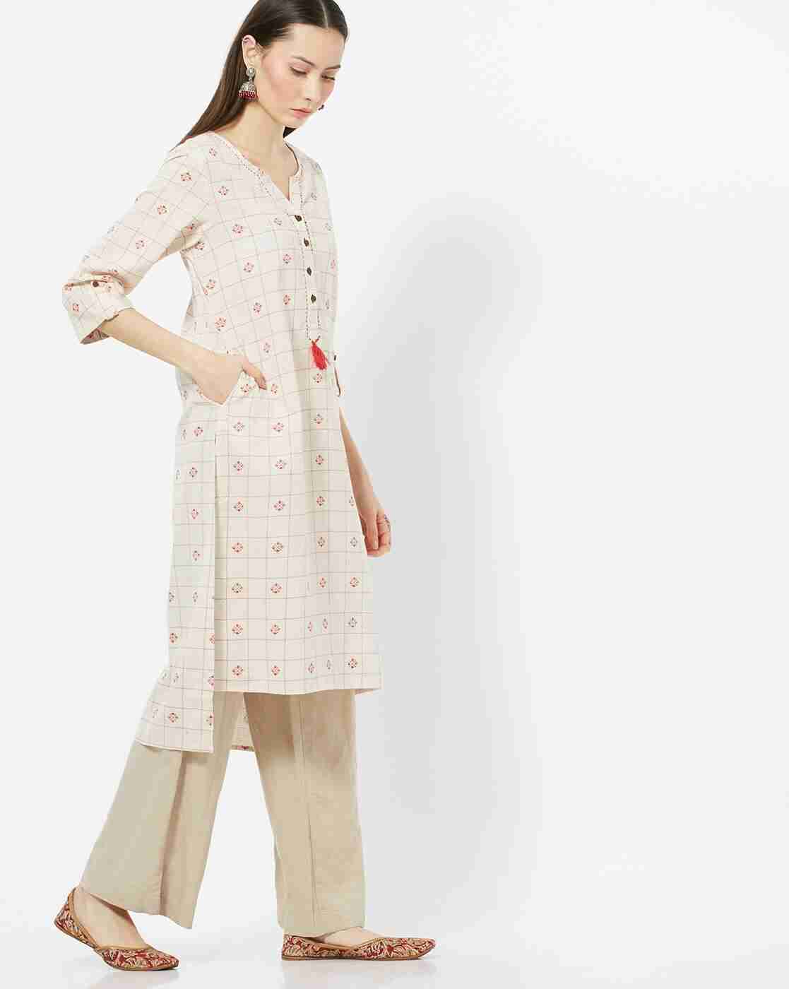 AVAASA WORKWEAR | Geometric Print High-Low Straight Kurta