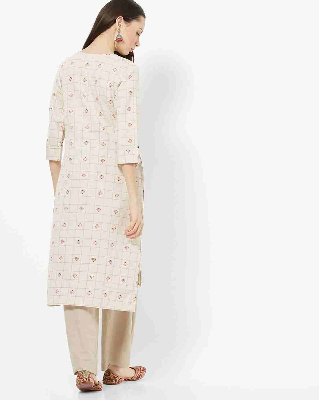 AVAASA WORKWEAR | Geometric Print High-Low Straight Kurta|2