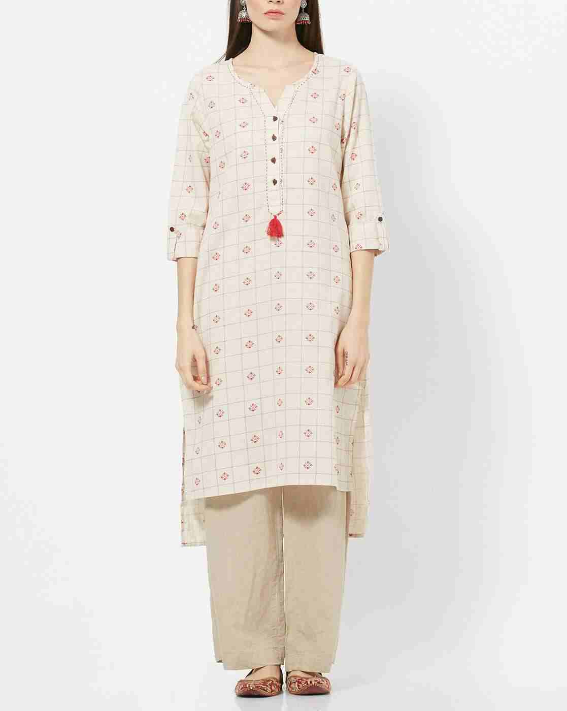 AVAASA WORKWEAR | Geometric Print High-Low Straight Kurta|3