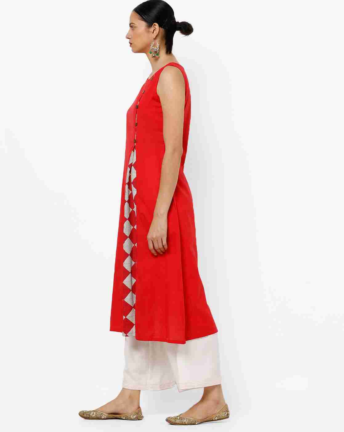 AVAASA WORKWEAR | Sleeveless A-line Kurta with Printed Panel
