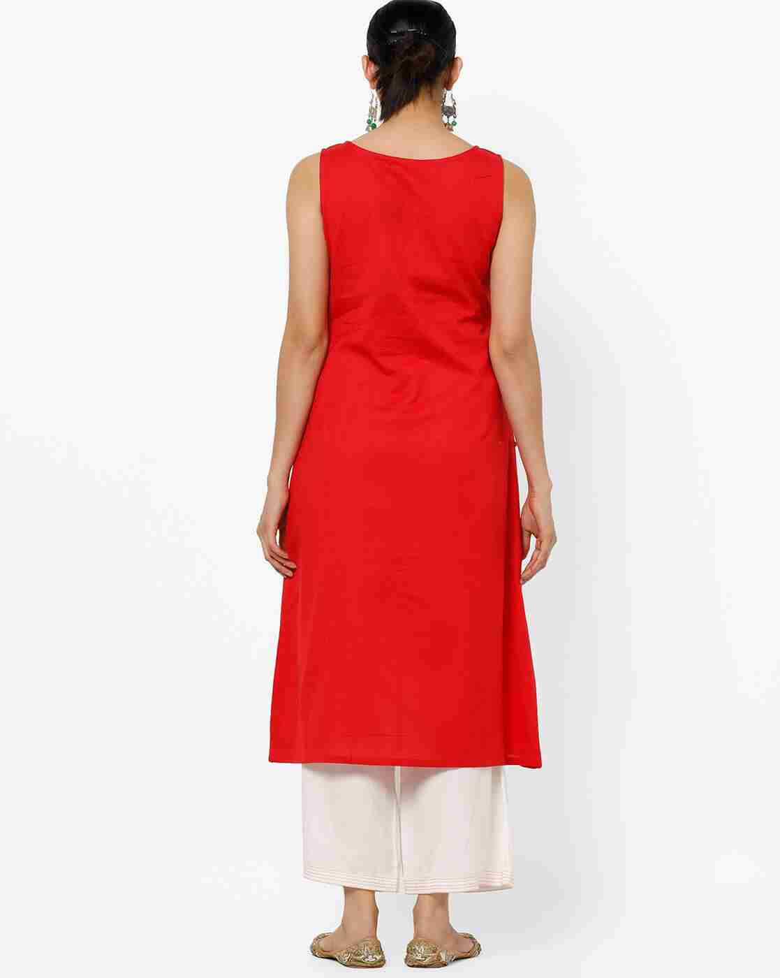 AVAASA WORKWEAR | Sleeveless A-line Kurta with Printed Panel|2