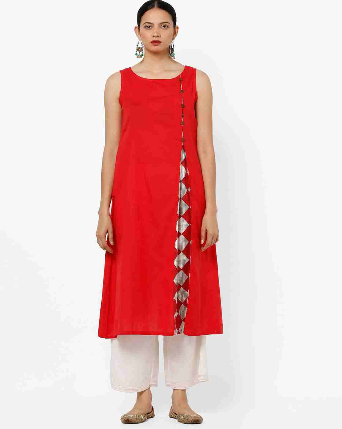 AVAASA WORKWEAR | Sleeveless A-line Kurta with Printed Panel|3