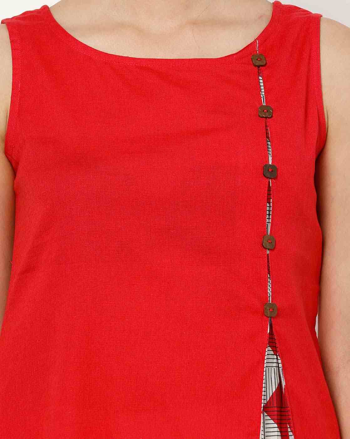 AVAASA WORKWEAR | Sleeveless A-line Kurta with Printed Panel|4