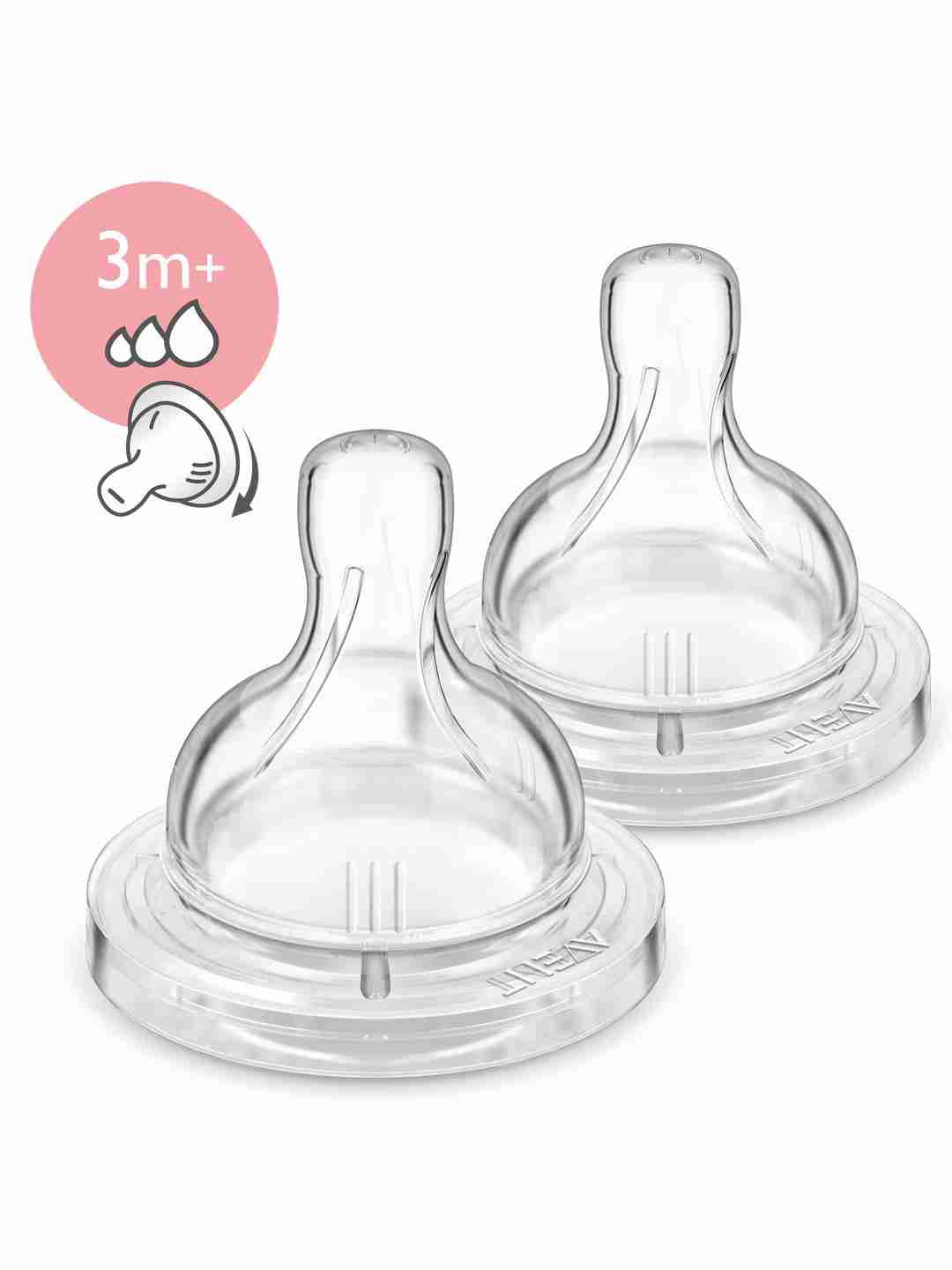 Avent Variable Flow Classic Silicone Teats Translucent - Pack of 2 - Translucent (White)