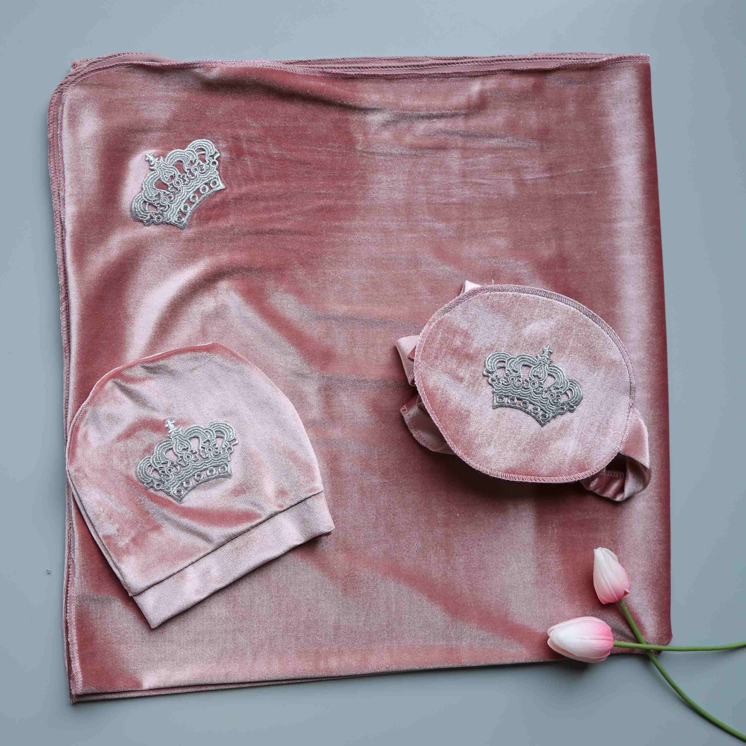 Blush Rose Velvet Crown Romper Set