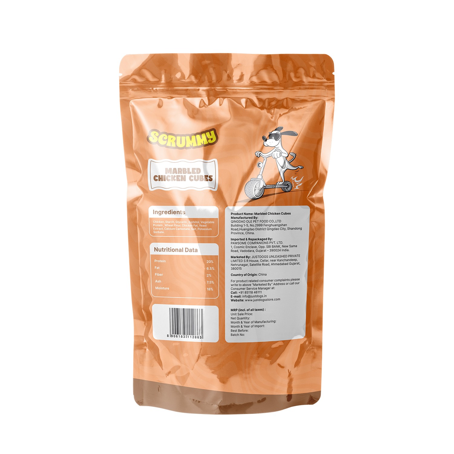 Scrummy Marbled Chicken Cubes Dog Treats 70g