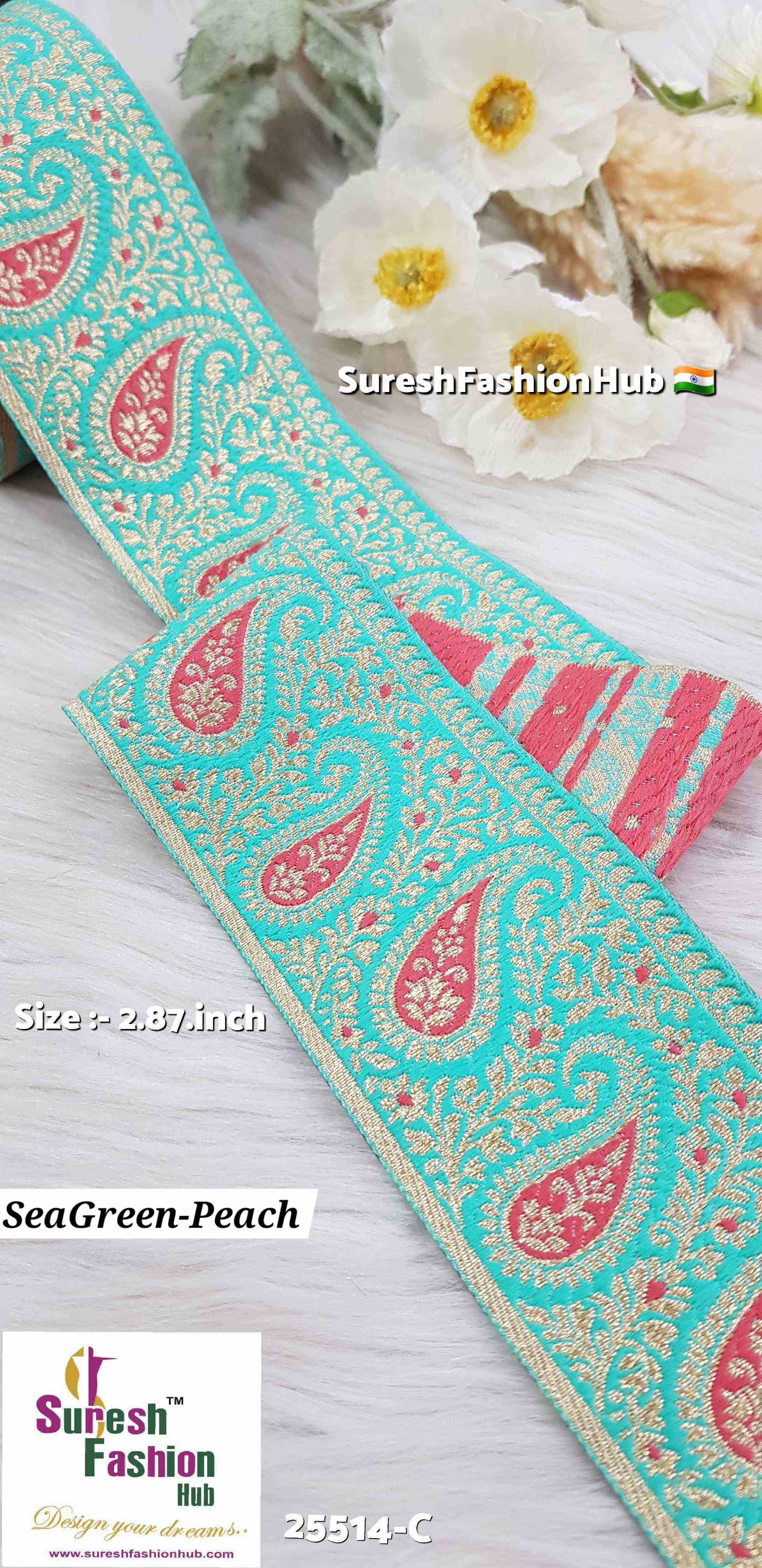 Sea Green-Peach Keri Floral Banarasi Lace