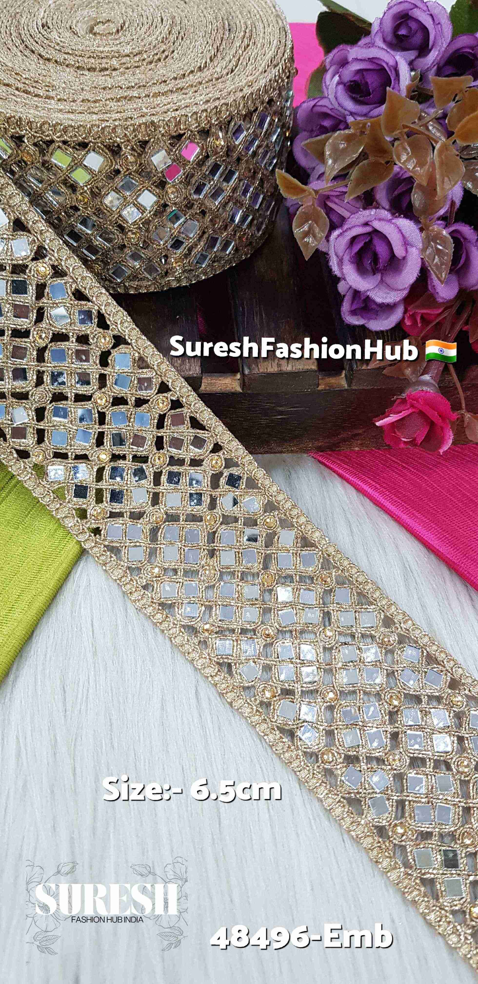 Glitter SquareStone Cutwork Mirror Lace – 48496-Emb