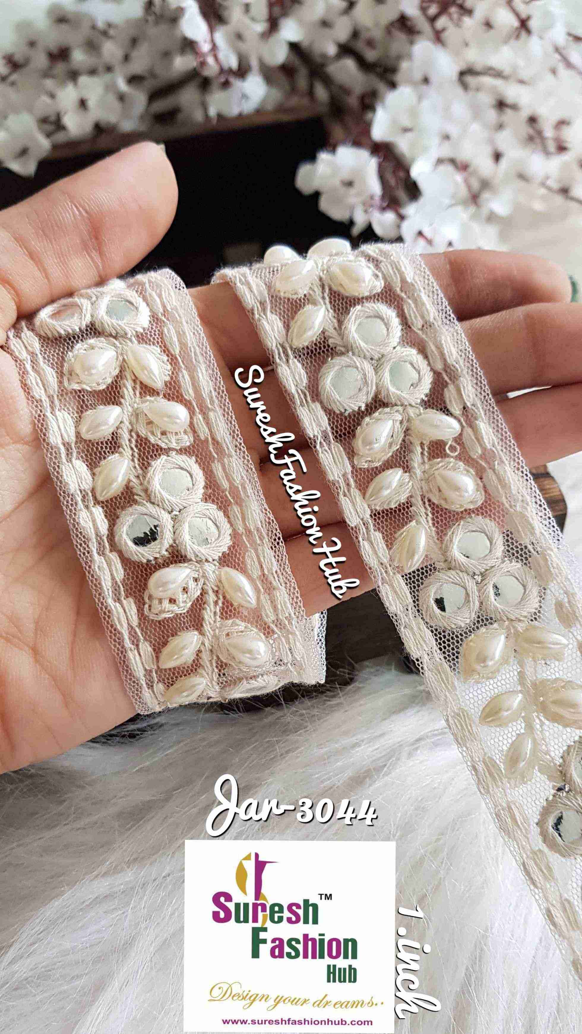 Beautiful Pearl Embellished White Trim