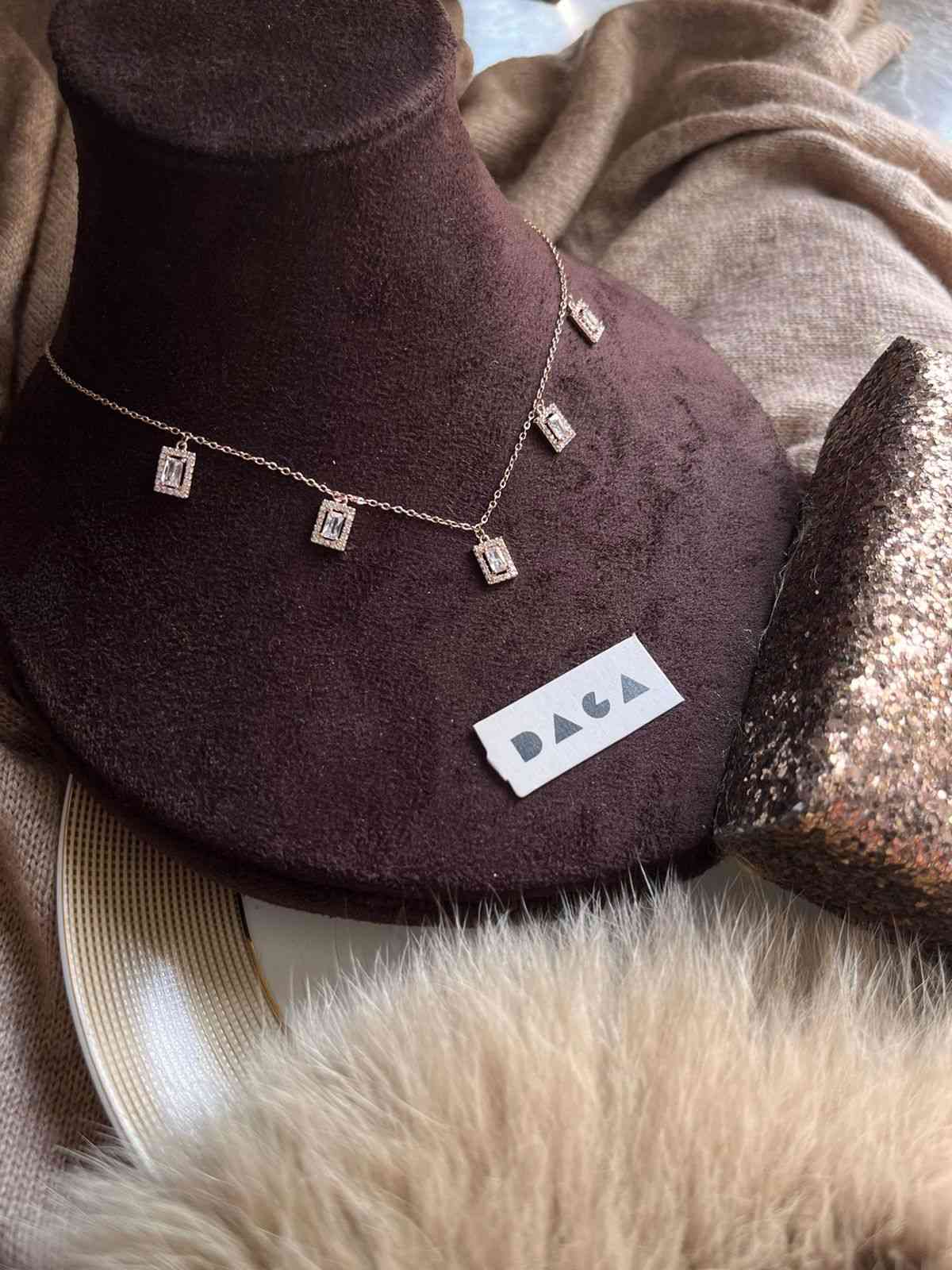 R rectangular studded charm necklace