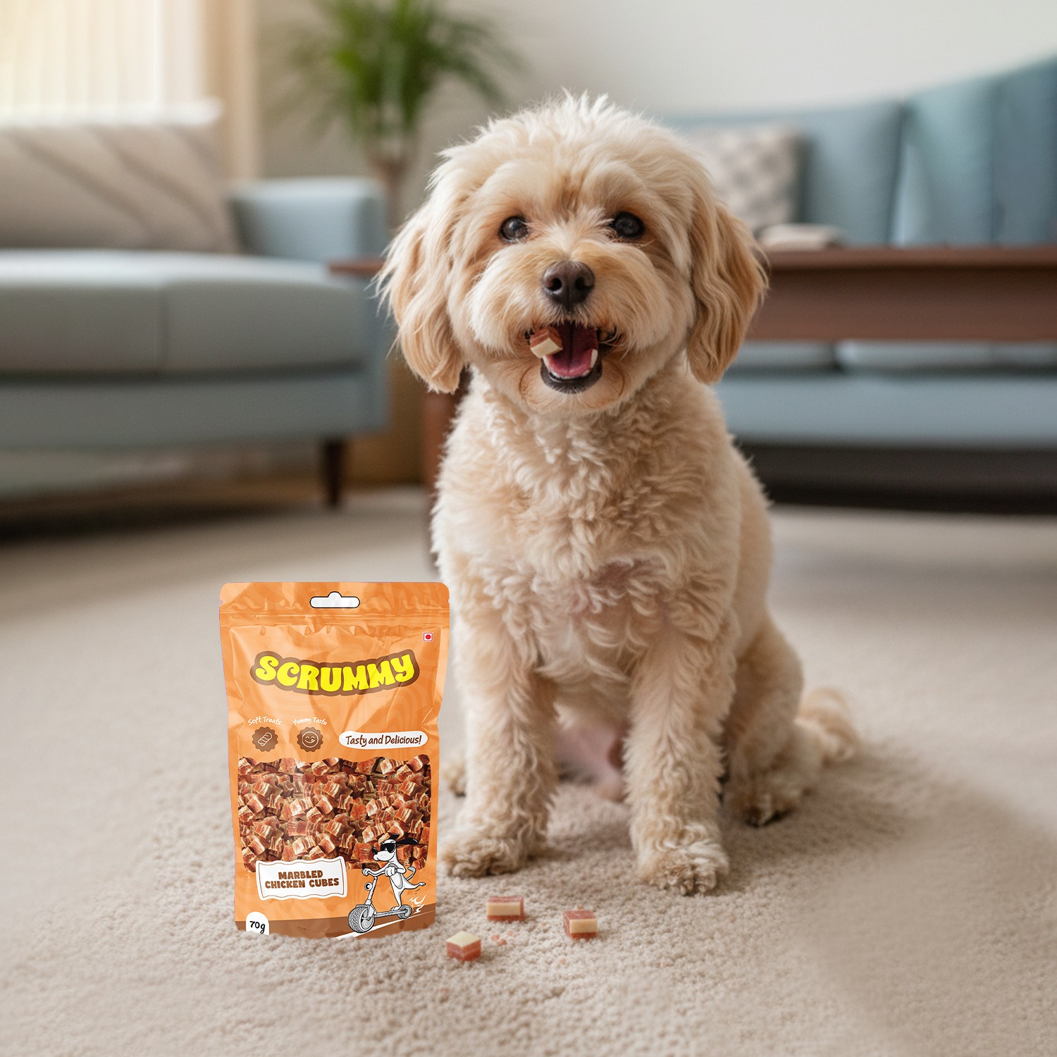 Scrummy Marbled Chicken Cubes Dog Treats 70g