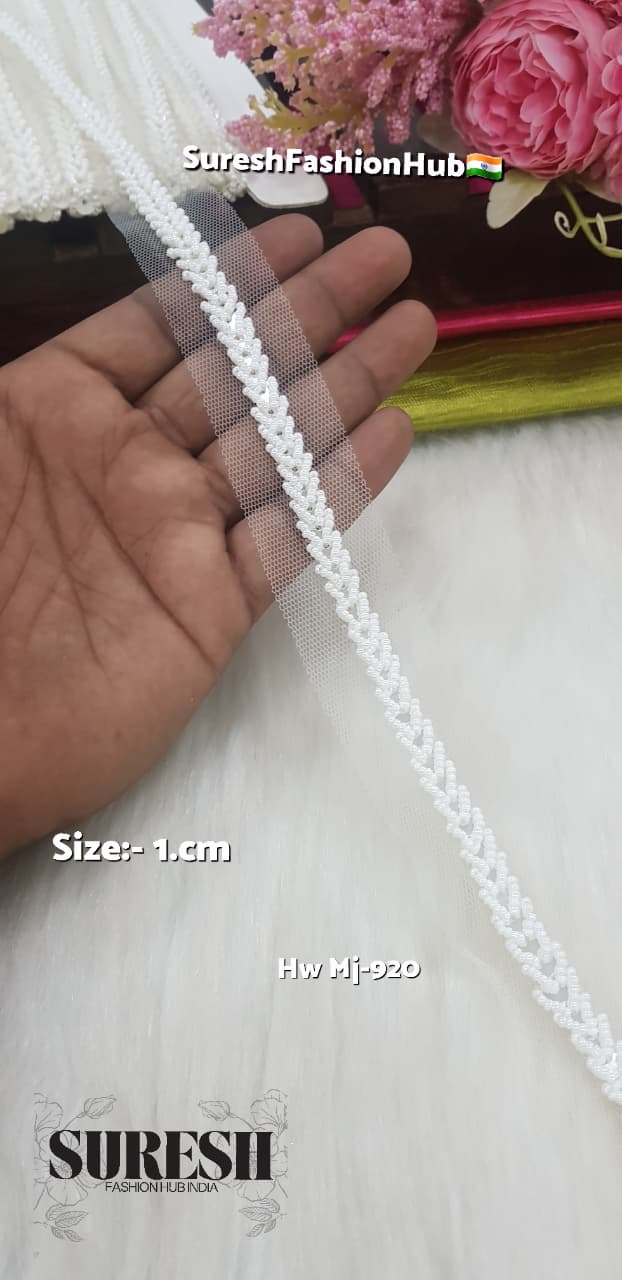 Off White Handmade Pearl Net Lace – Mj-920