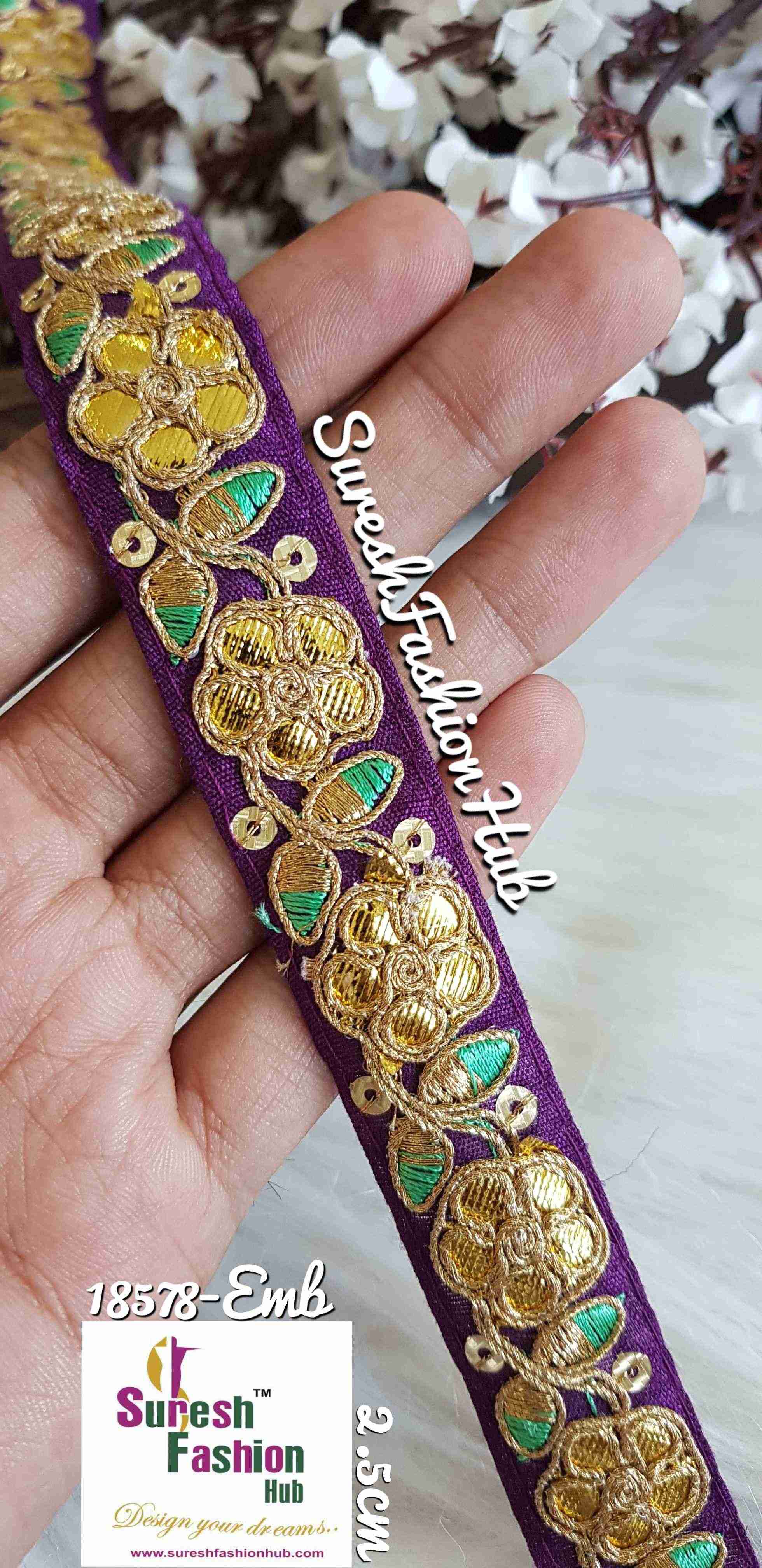 Designer Dark Purple Floral Gota Patti Trim