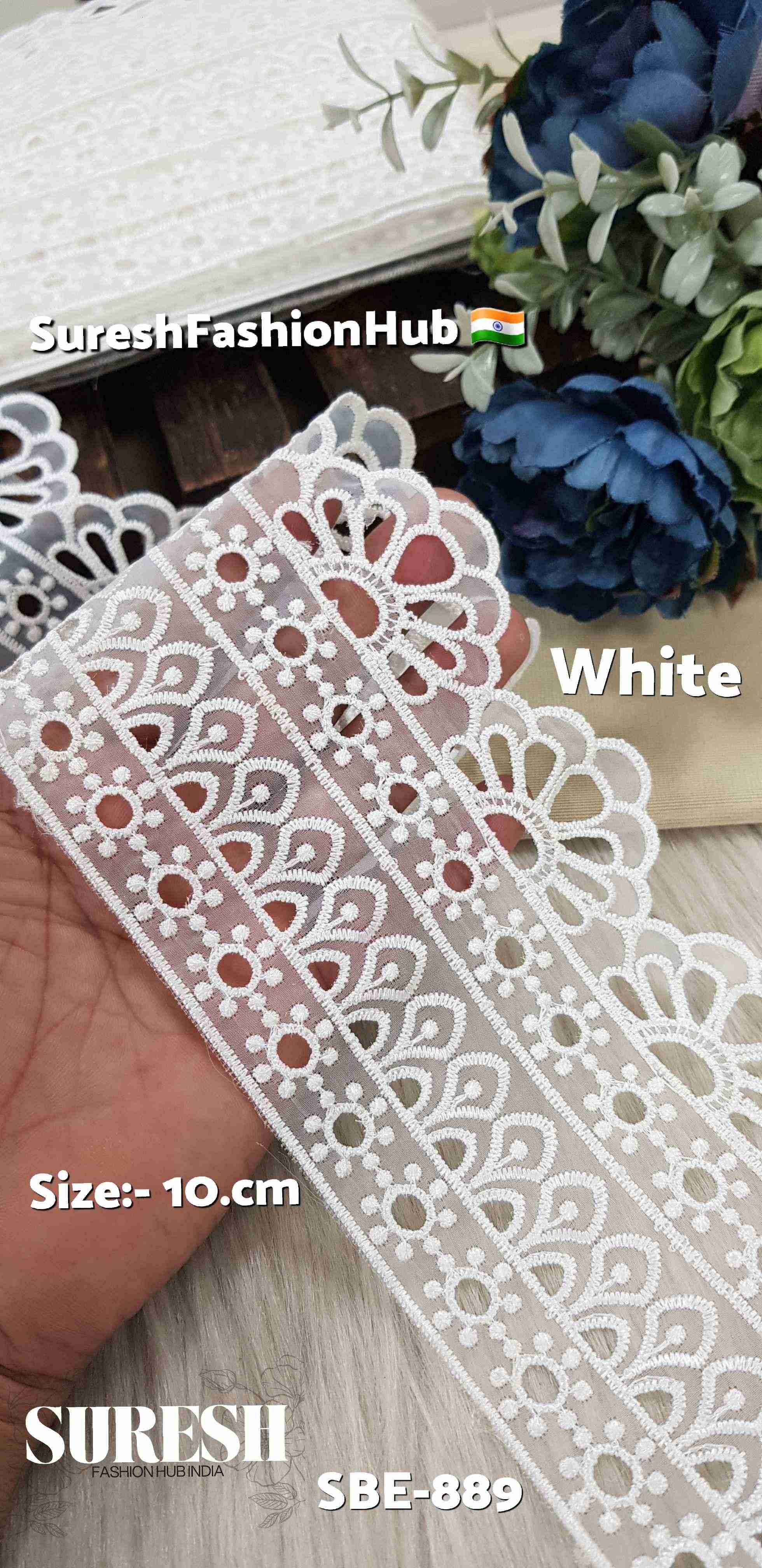  Elegant Bloom White Organza Cutwork Lace