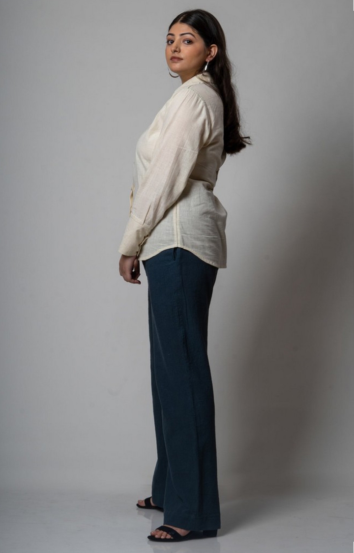 Lafaani | Women's Blue Cotton Solid Trouser 2