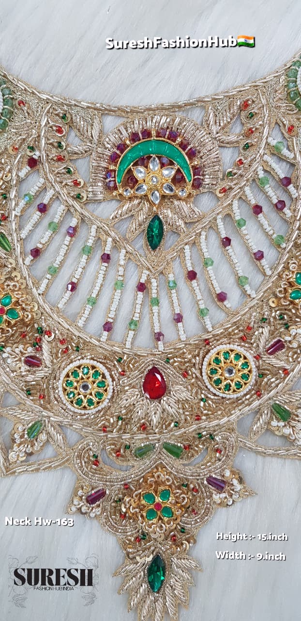 Gold Royal Handmade Zardosi Meenakari Cutwork Neck