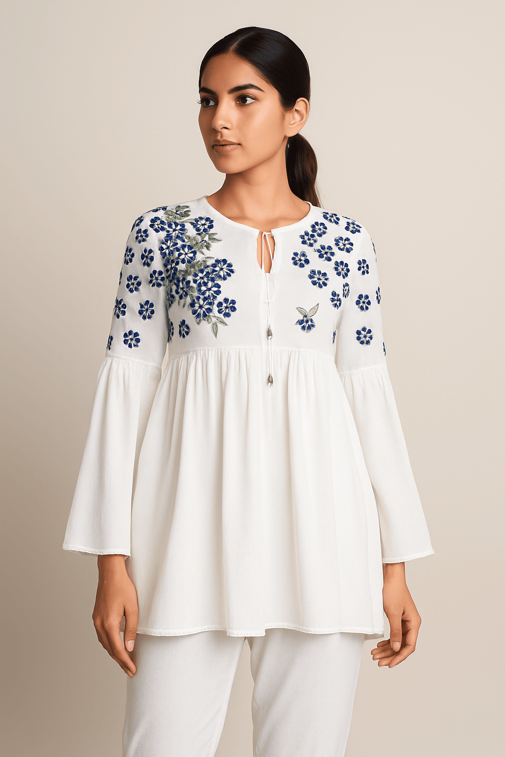 Women's White  Embroidered co-ord set