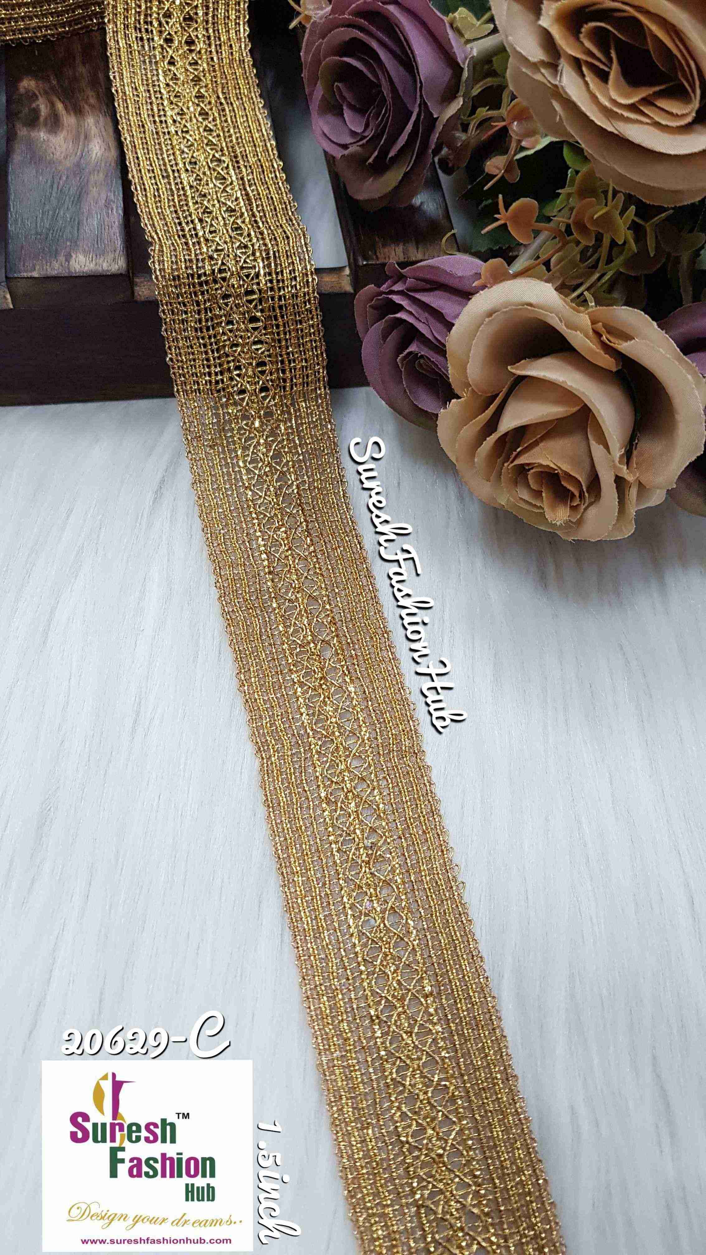golden Lustrous Petals Zari Lace Borders