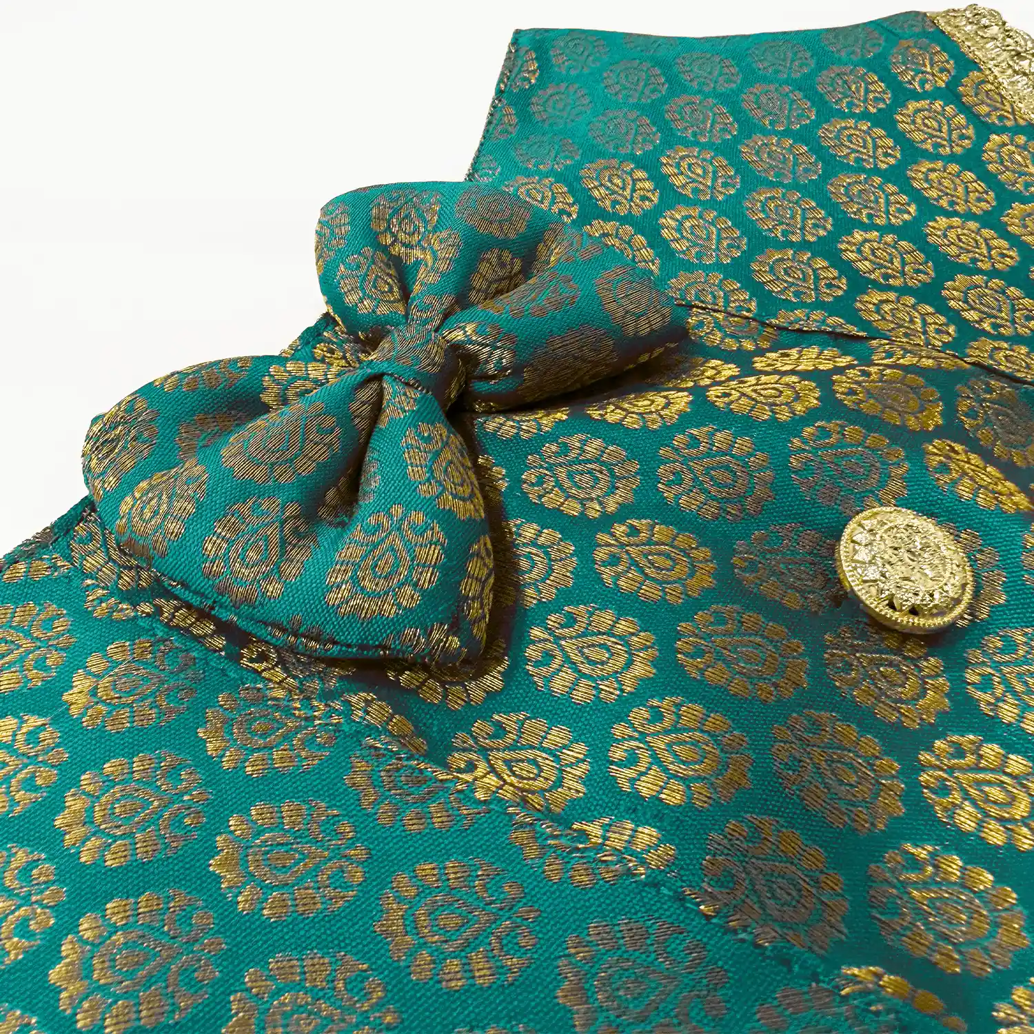 PawsIndia Traditional Royal Brocade Tuxedo For Pets - Aqua Green| Ethnic Festive Wear