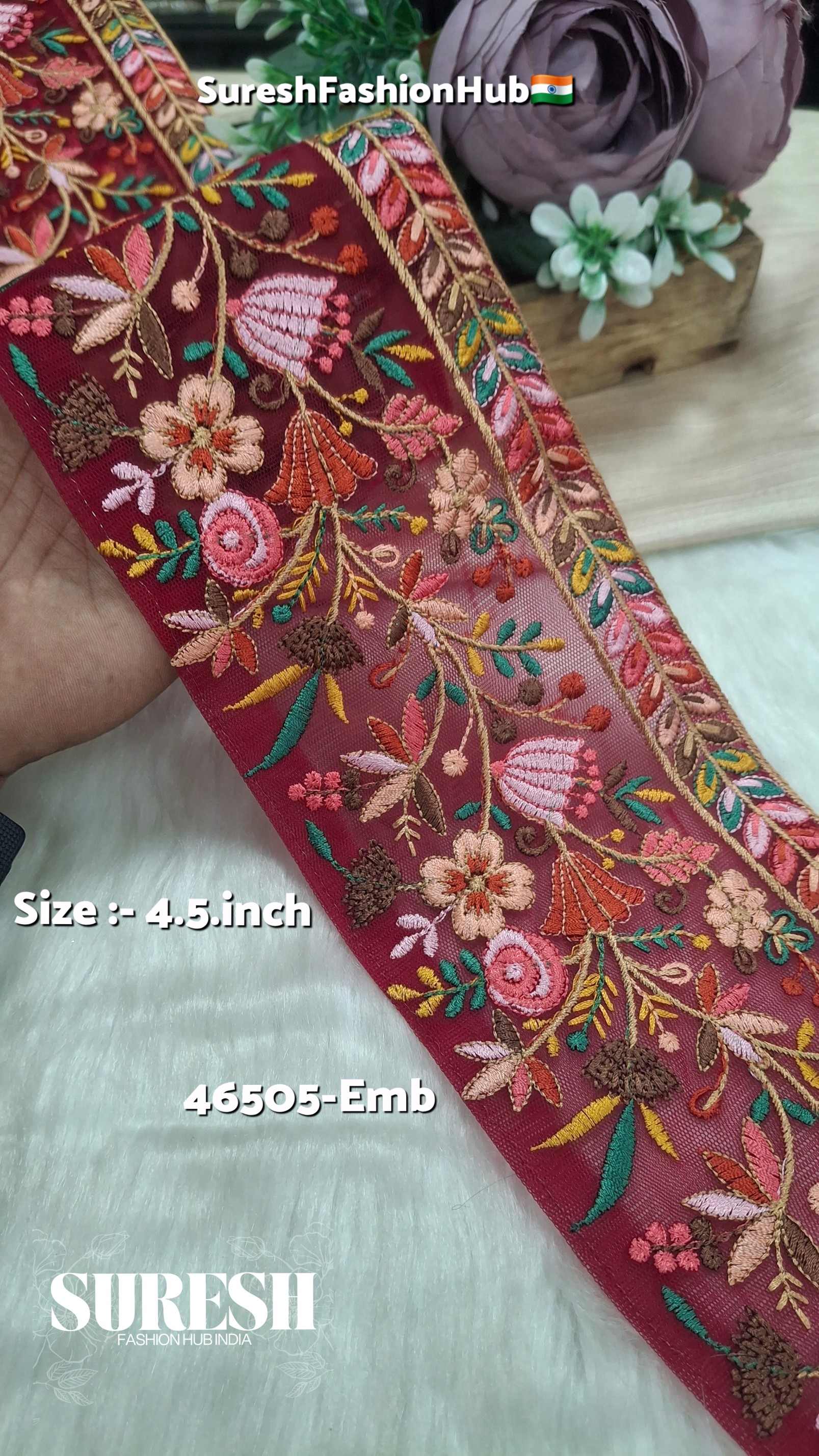 Maroon Multi-Thread Floral Net Border – 46505-Emb