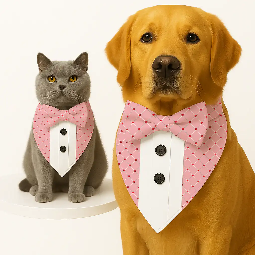 PawsIndia Valentines Edition Checks with Hearts Printed Tuxedo for Pets