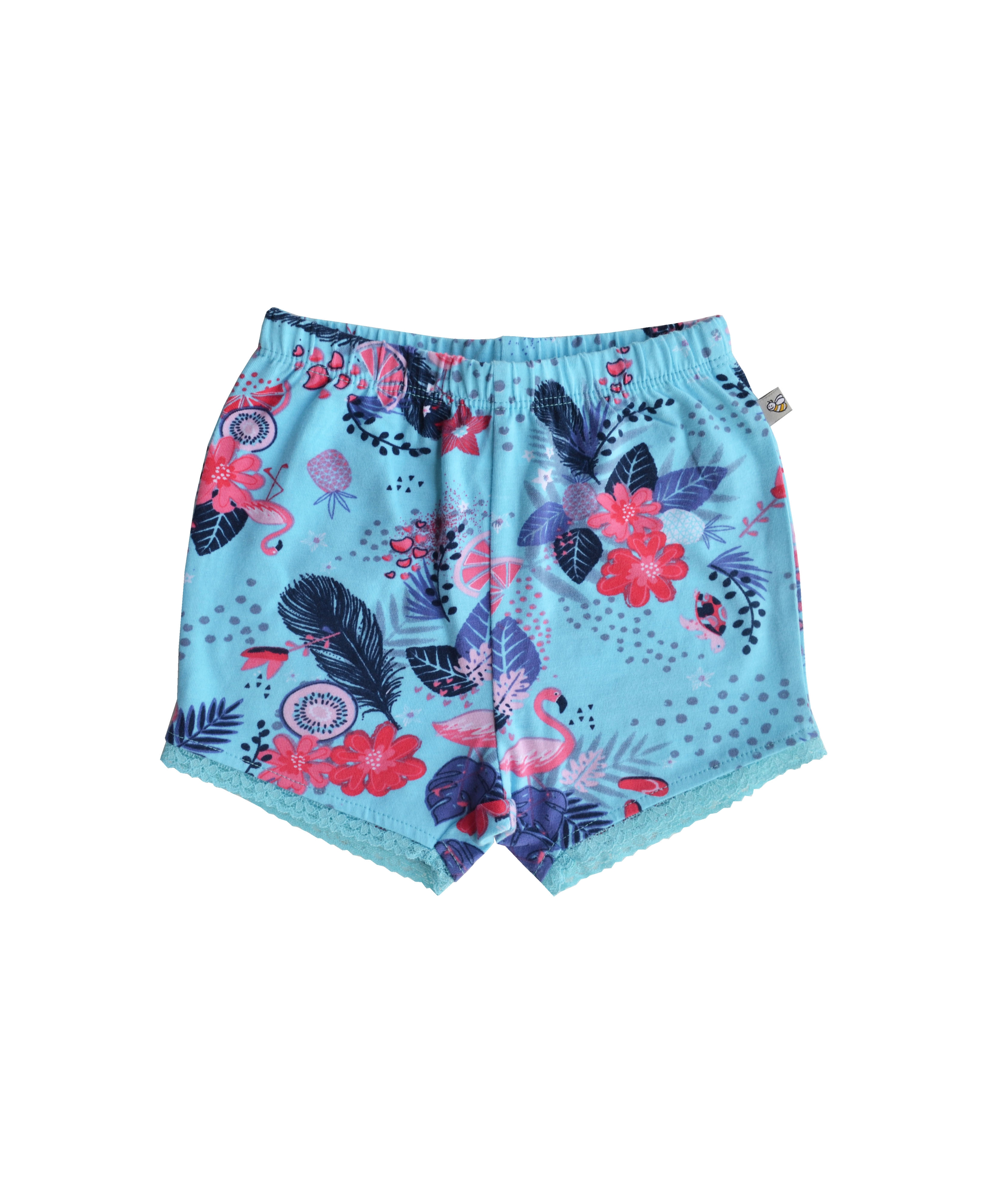 Flower and Flamingo Print On Girls Shorts (95% Cotton 5%Elasthan)