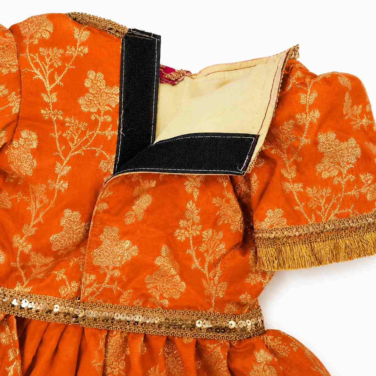 PawsIndia Traditional Heavy Brocade Zari Saree for Cats - Orange & Pink