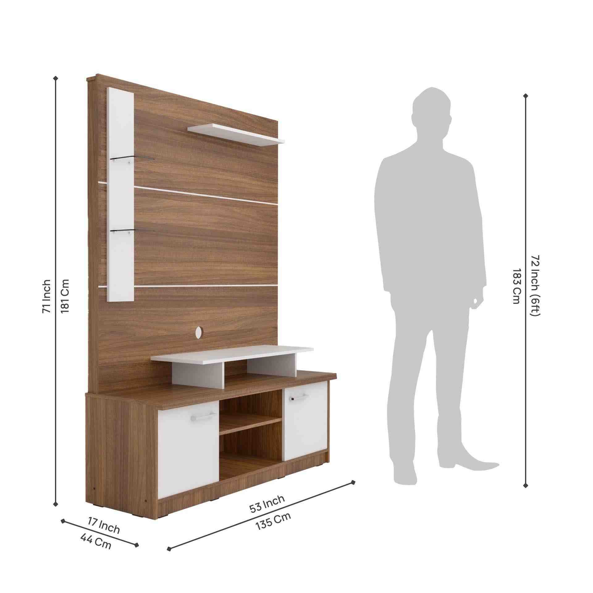 NEUDOT BRIT Engineered Wood TV Entertainment Unit Teak - Brown|TV Unit for Living Room | TV Cabinet with 2 Door & Open Shelf Storage| | 1 Year Warranty|